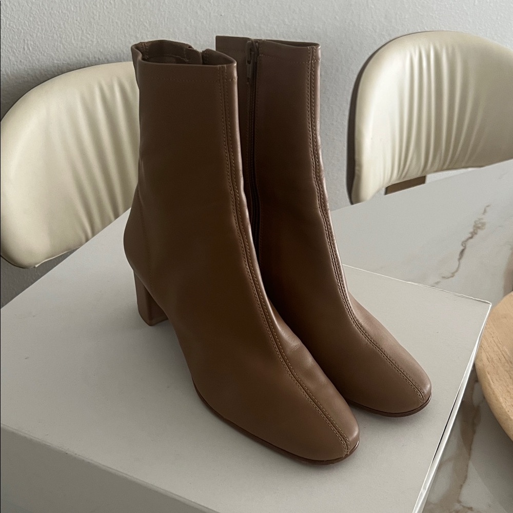 BY FAR Tan Leather Heeled Boots